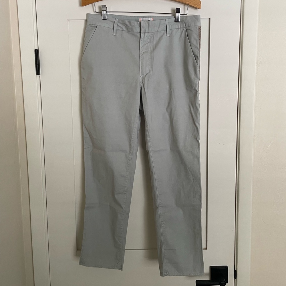 Sundry Light Gray-Green Trousers with Taupe Velvet Details